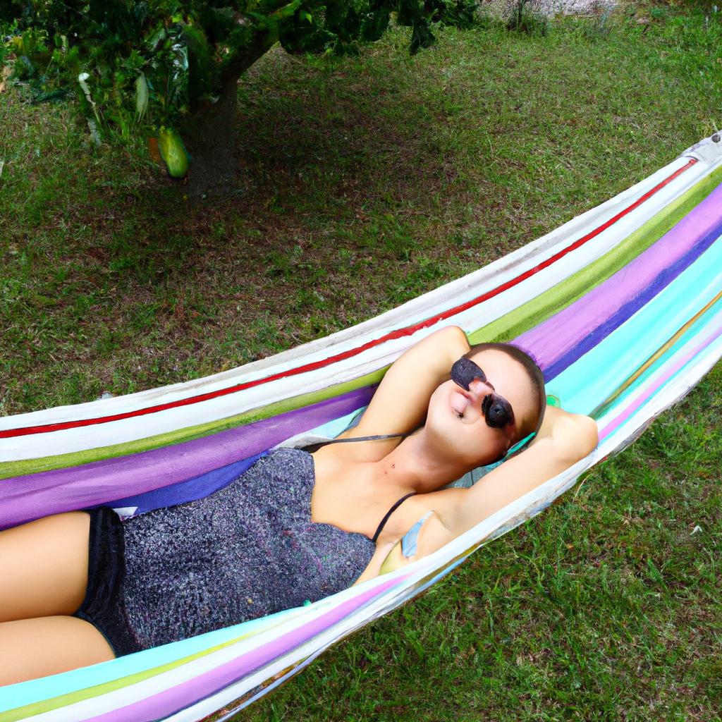 Woman lounging on a hammock
