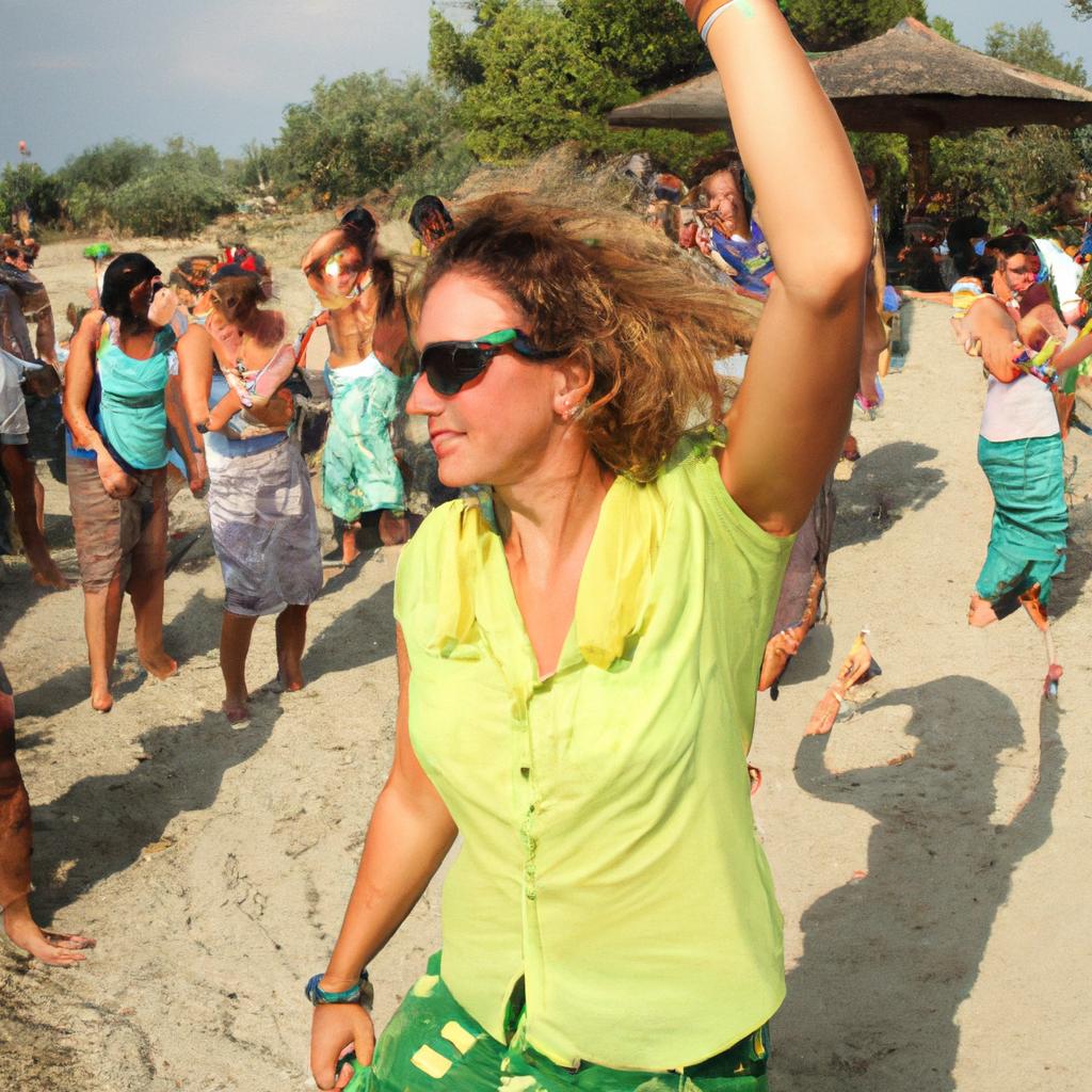 Woman dancing at beach party