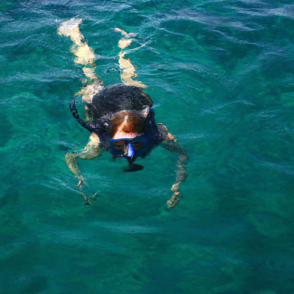 Woman snorkeling in crystal-clear water