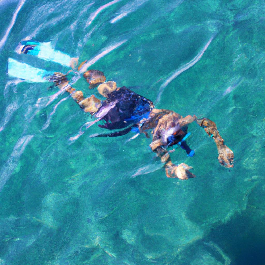 Person snorkeling in crystal-clear water
