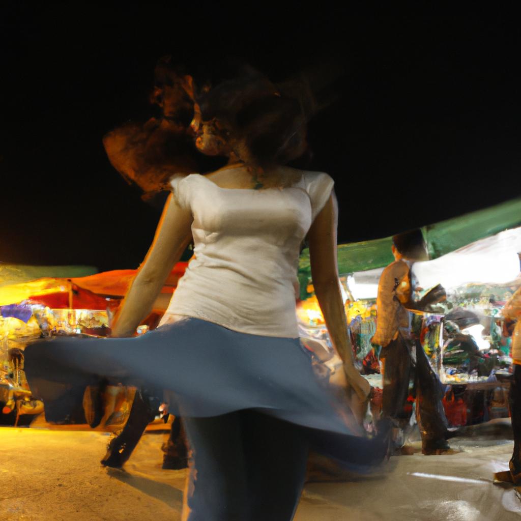Woman dancing at night market