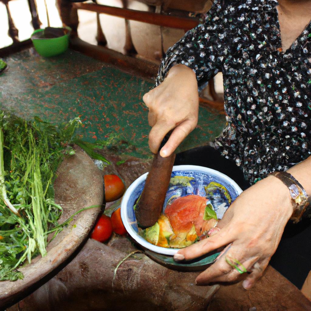 Woman preparing Som Tam salad