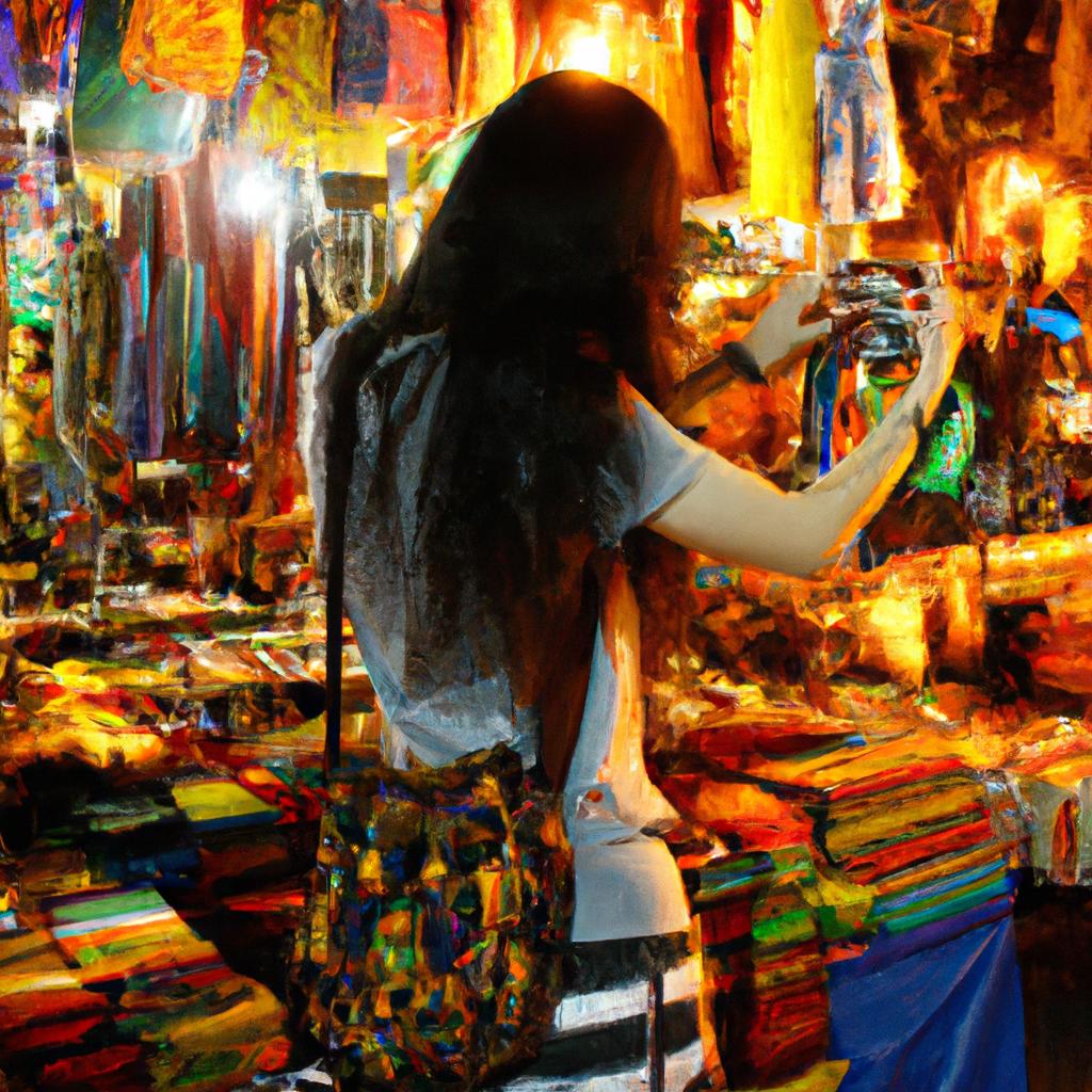 Woman browsing colorful night market