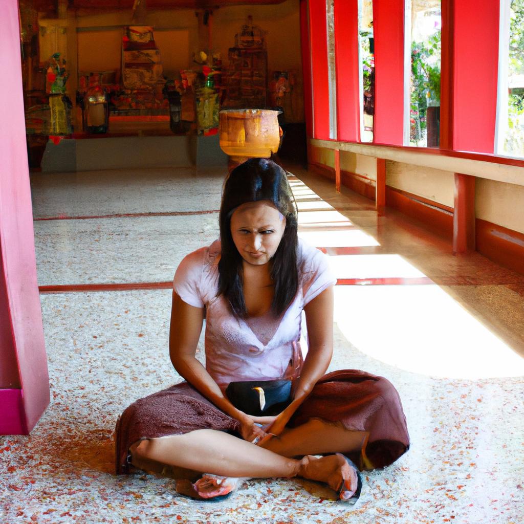 Woman meditating in Thai temple