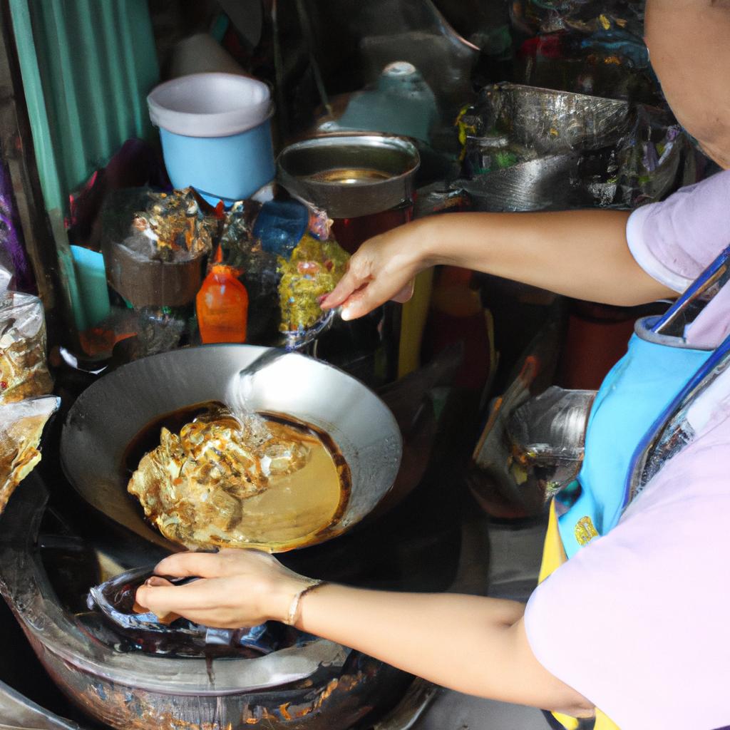 Woman cooking Thai street food