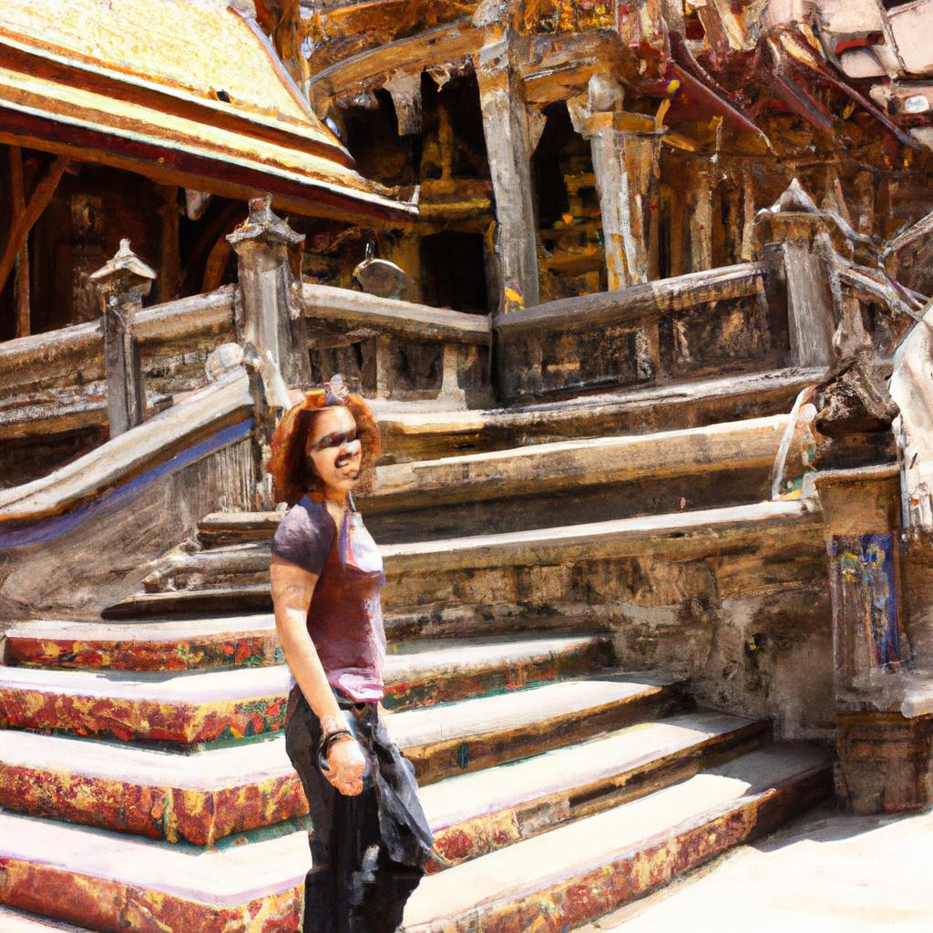 Woman visiting temples in Thailand